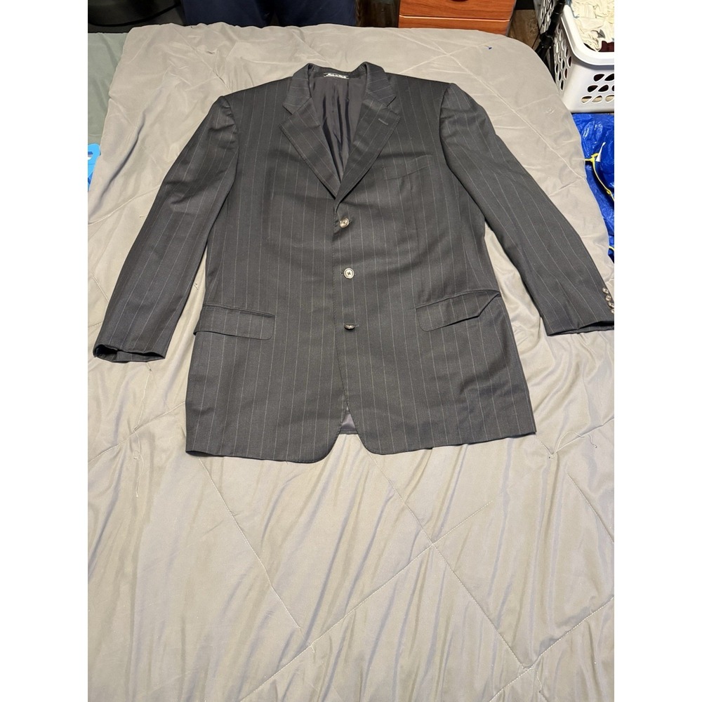 Ermenegildo Zegna Black Pinstripes Wool Blazer Made‎ in Italy Size 56IT